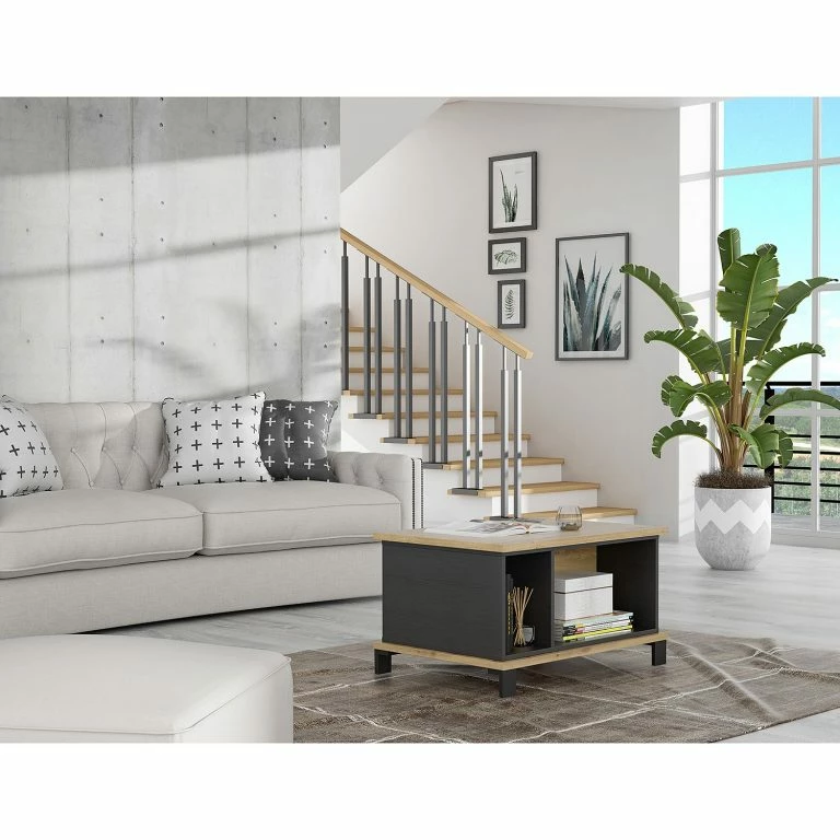 Loftscape Red Living Table Basse Egan II – Imitation Chêne Artisan / Imitation Chêne Noir