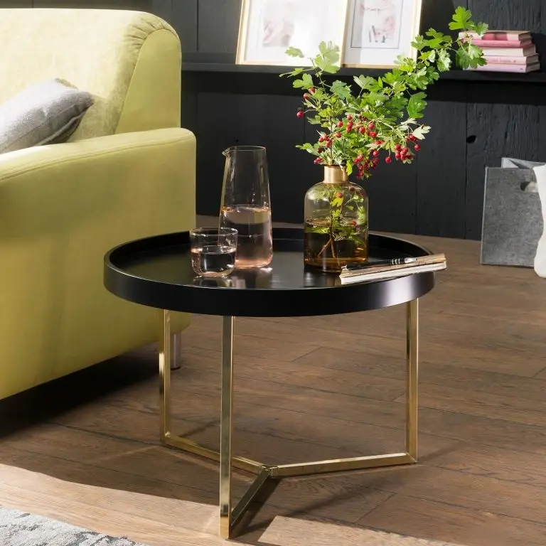 Loftscape Red Living Table Basse Emmerson – Tulipier Massif / Métal – Noir / Doré