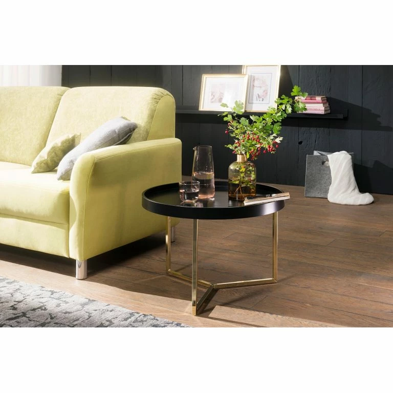 Loftscape Red Living Table Basse Emmerson – Tulipier Massif / Métal – Noir / Doré