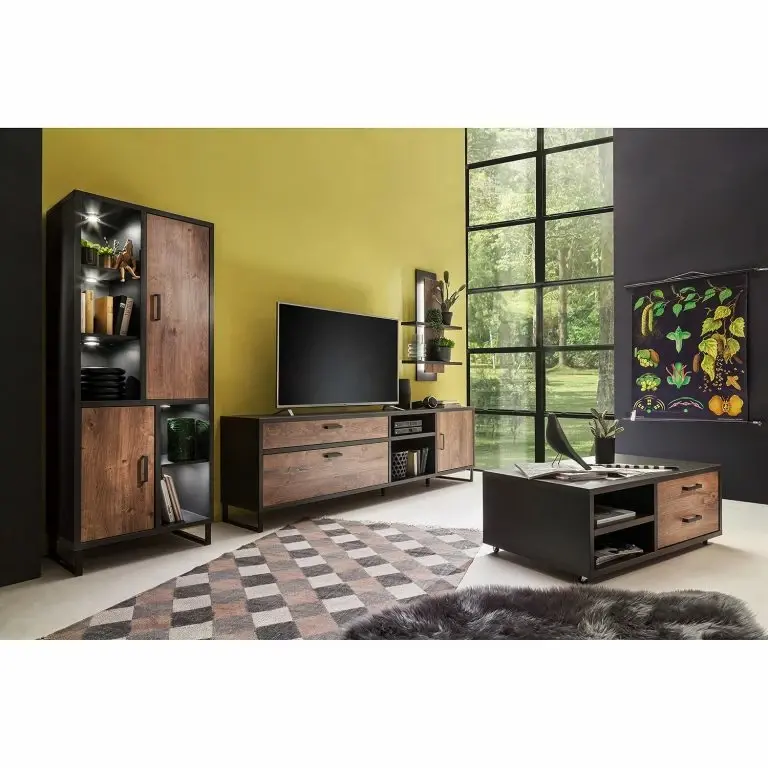 Loftscape Red Living Table Basse Hixson – Imitation Chêne De Tonneau / Noir