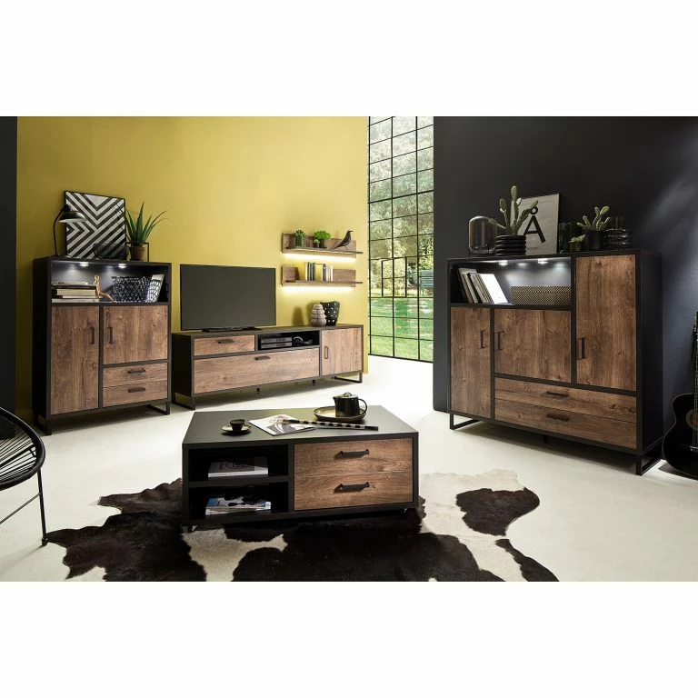 Loftscape Red Living Table Basse Hixson – Imitation Chêne De Tonneau / Noir