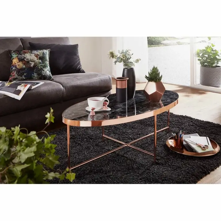 Loftscape Red Living Table Basse Lacaune – Verre / Métal – Imitation Marbre Noir