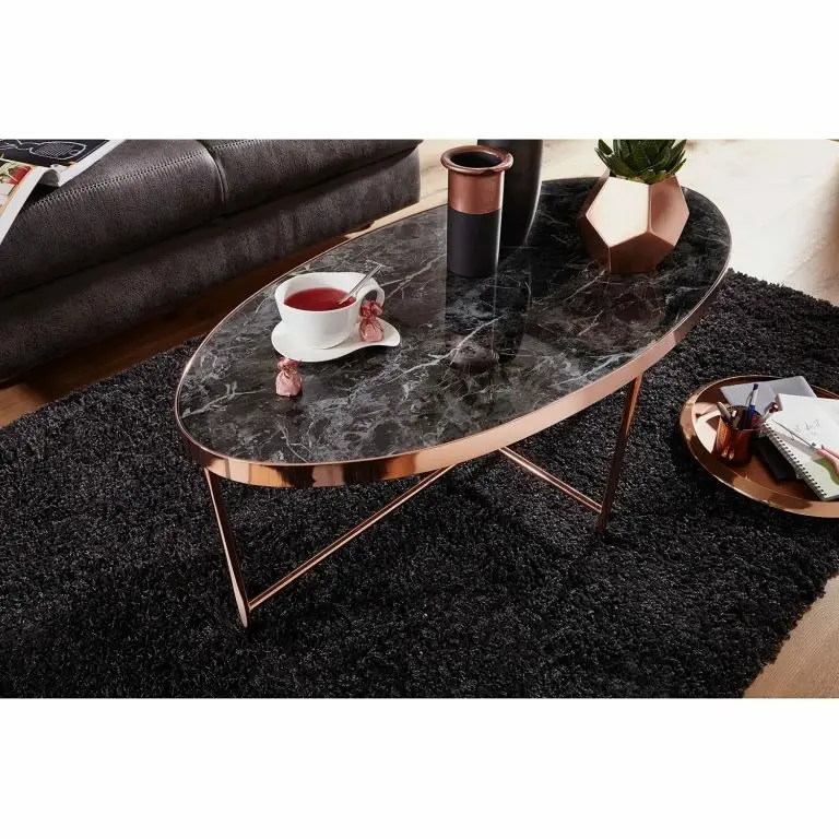 Loftscape Red Living Table Basse Lacaune – Verre / Métal – Imitation Marbre Noir
