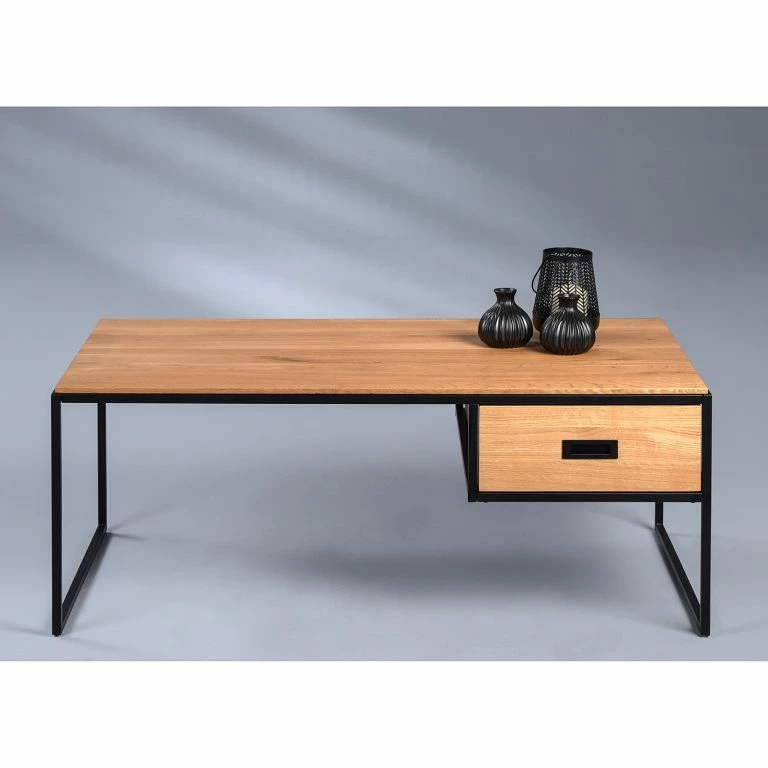 Loftscape Red Living Table Basse Manvieux – Chêne Sauvage Massif / Métal – Chêne Sauvage / Noir