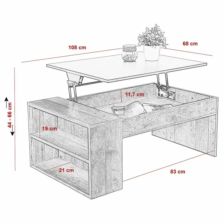 Loftscape Red Living Table Basse Spelle – Imitation Vieux Bois / Noir