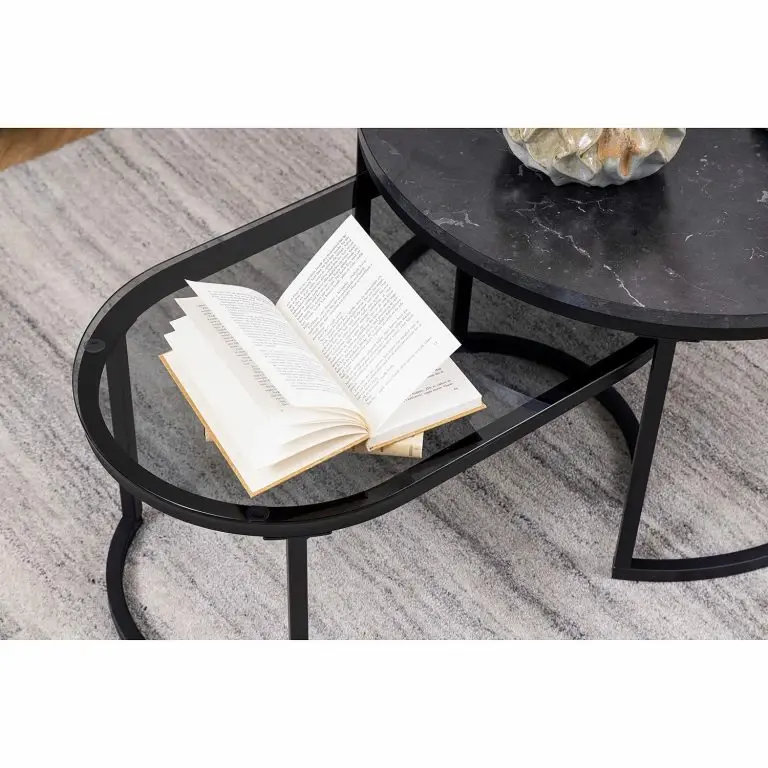 Loftscape Red Living Tables Basse Senez I (lot De 2) – Verre / Métal – Imitation Marbre Noir / Noir