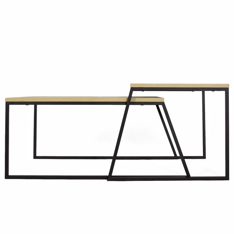 Loftscape Red Living Tables Basses Gigognes Kazo (lot De 2) – Métal – Imitation Chêne / Noir