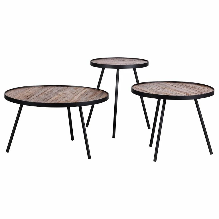 loftscape Red Living Tables basses Vabell (lot de 3) – Teck massif / Métal – Teck / Noir