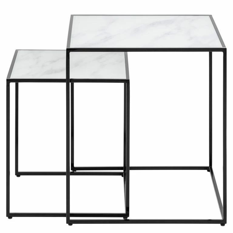 Loftscape Red Living Tables Gigognes Ballenita II (lot De 2) – Verre / Métal – Imitation Marbre Blanc / Noir
