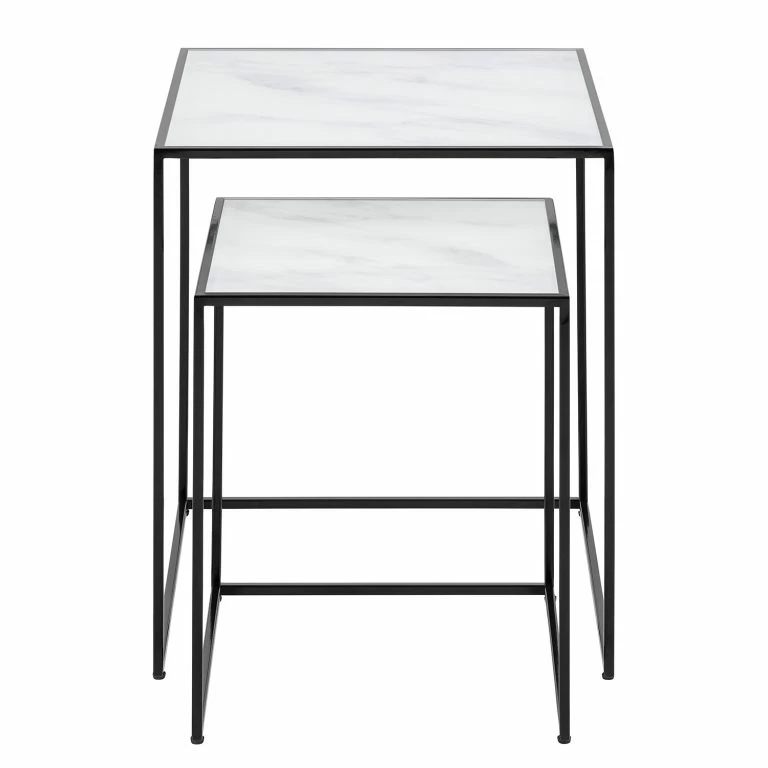 Loftscape Red Living Tables Gigognes Ballenita II (lot De 2) – Verre / Métal – Imitation Marbre Blanc / Noir