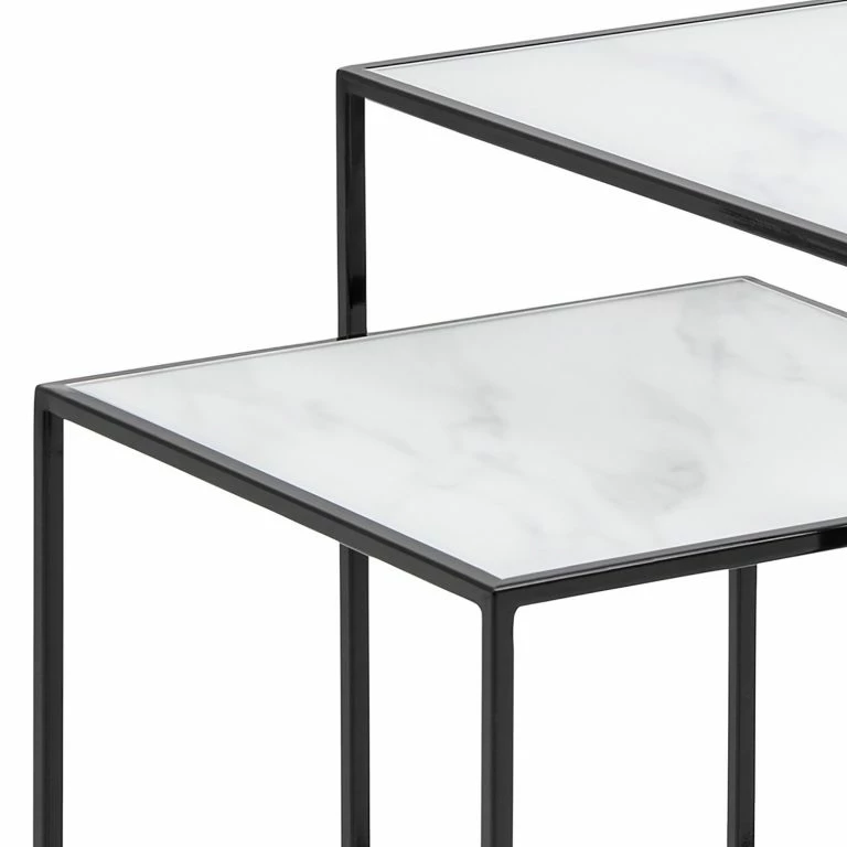 Loftscape Red Living Tables Gigognes Ballenita II (lot De 2) – Verre / Métal – Imitation Marbre Blanc / Noir