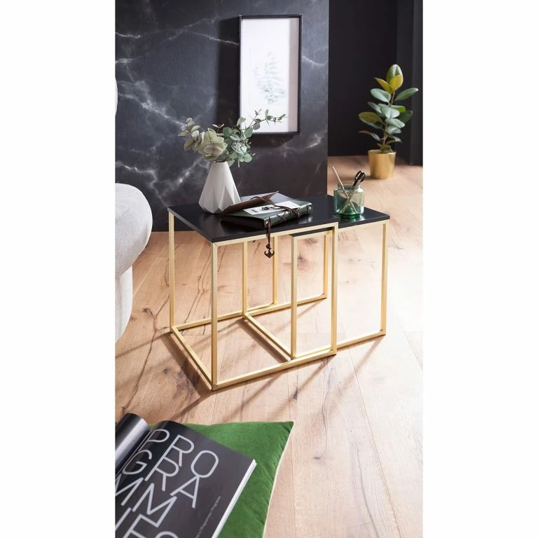 Loftscape Red Living Tables Gigognes Calhan (lot De 2) – Noir Mat / Doré