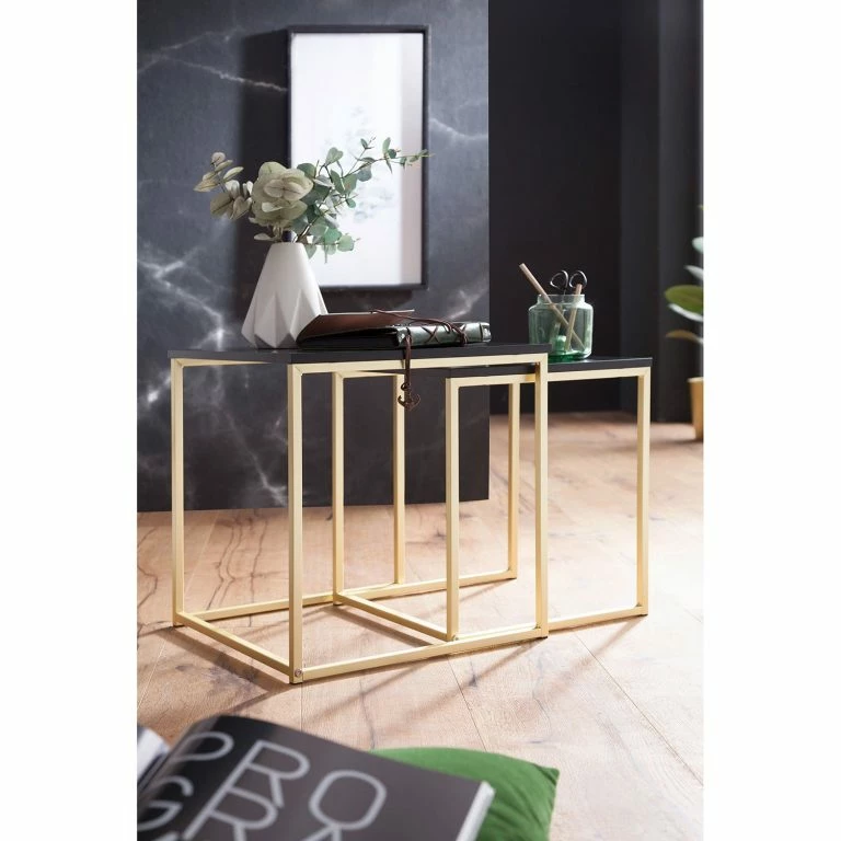 Loftscape Red Living Tables Gigognes Calhan (lot De 2) – Noir Mat / Doré