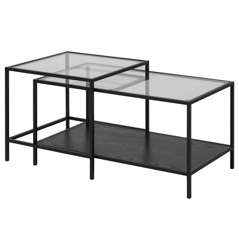 loftscape Red Living Tables gigognes Coogee VII (lot de 2) – Verre / Métal – Noir