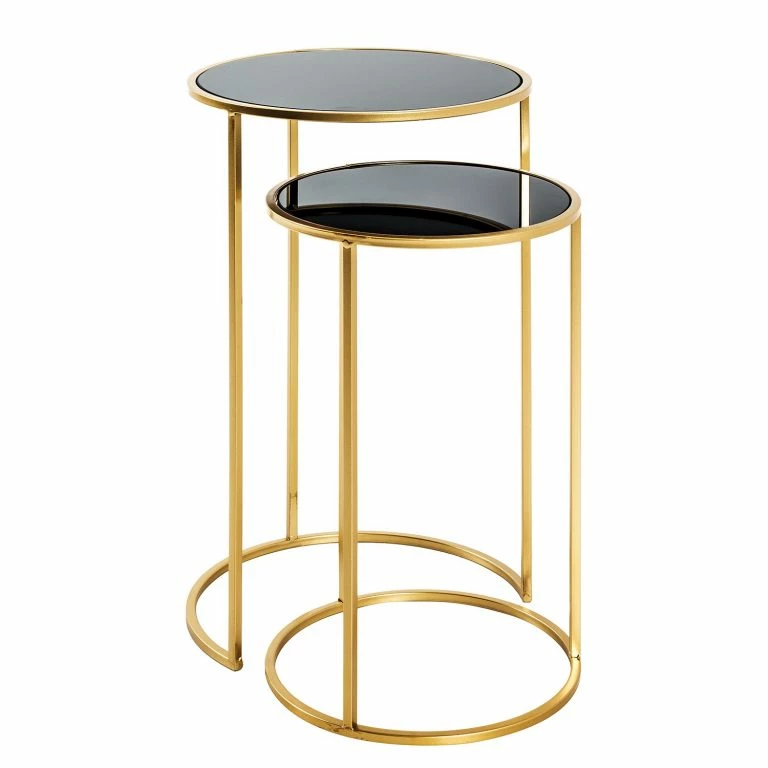 loftscape Red Living Tables gigognes Driff I (2 éléments) – Verre / Métal – Noir / Doré