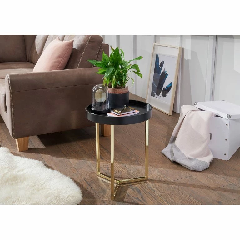 Loftscape Red Living Tables Gigognes Emmerson – Tulipier Massif / Métal – Noir / Doré