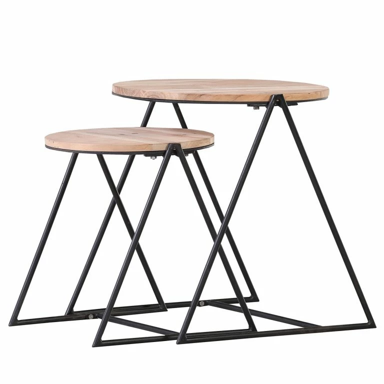 loftscape Red Living Tables gigognes Fenay (lot de 2) – Acacia massif / Métal – Acacia / Noir