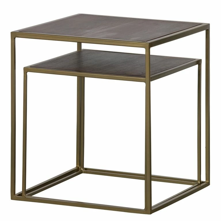Loftscape Red Living Tables Gigognes Hawes (2 éléments) – Acacia Massif / Métal – Acacia / Laiton