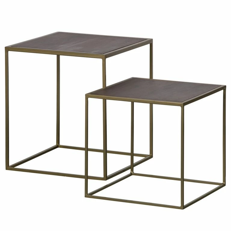 loftscape Red Living Tables gigognes Hawes (2 éléments) – Acacia massif / Métal – Acacia / Laiton