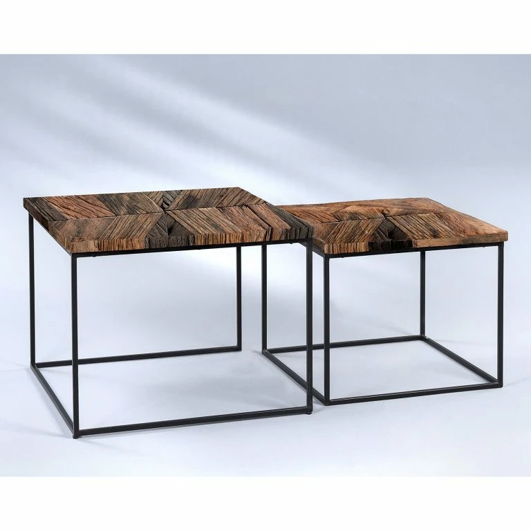 Loftscape Red Living Tables Gigognes Le Meux I (lot De 2) – Bois Recyclé Massif / Métal – Marron / Noir