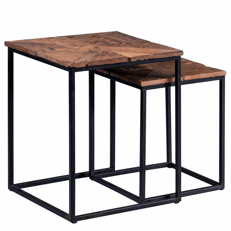Loftscape Red Living Tables Gigognes Le Meux I (lot De 2) – Bois Recyclé Massif / Métal – Marron / Noir