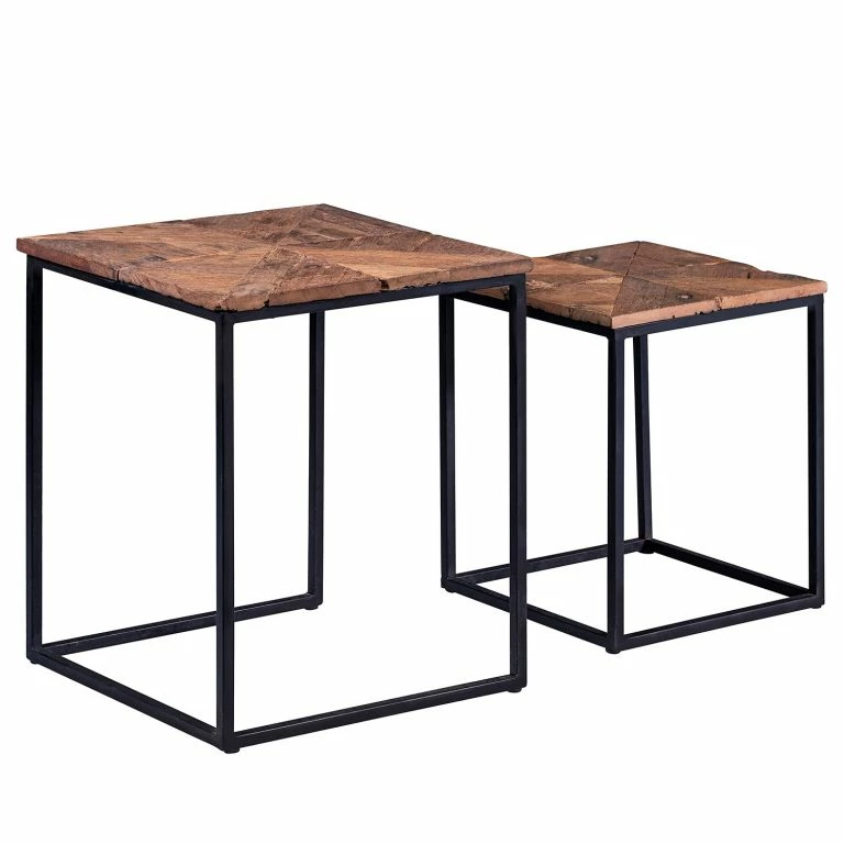 Loftscape Red Living Tables Gigognes Le Meux I (lot De 2) – Bois Recyclé Massif / Métal – Marron / Noir