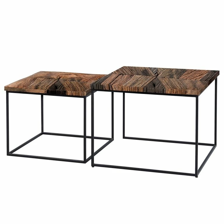 loftscape Red Living Tables gigognes Le Meux I (lot de 2) – Bois recyclé massif / Métal – Marron / Noir