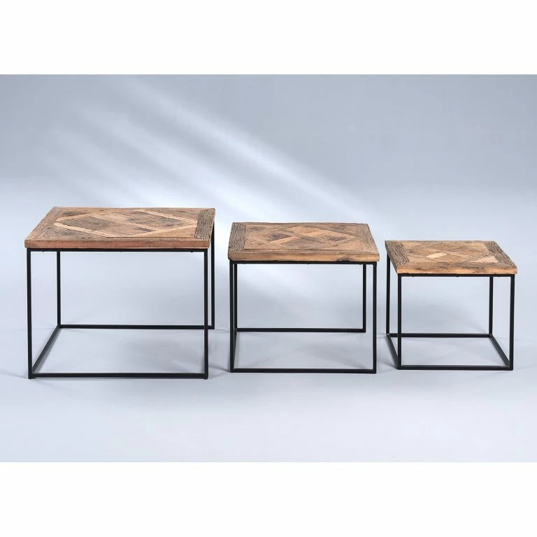 Loftscape Red Living Tables Gigognes Le Meux II (lot De 3) – Bois Recyclé Massif / Métal – Marron / Noir