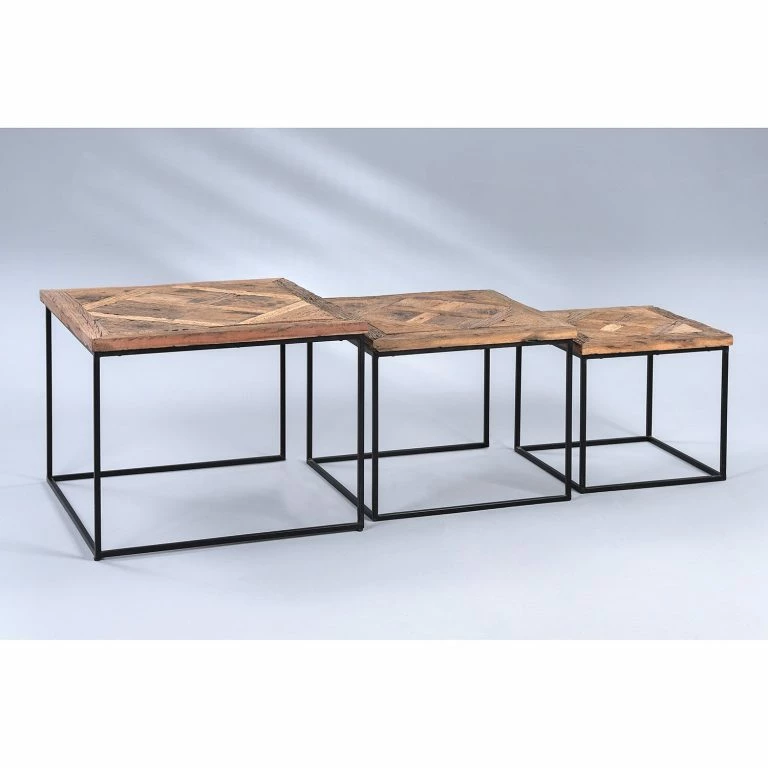 Loftscape Red Living Tables Gigognes Le Meux II (lot De 3) – Bois Recyclé Massif / Métal – Marron / Noir