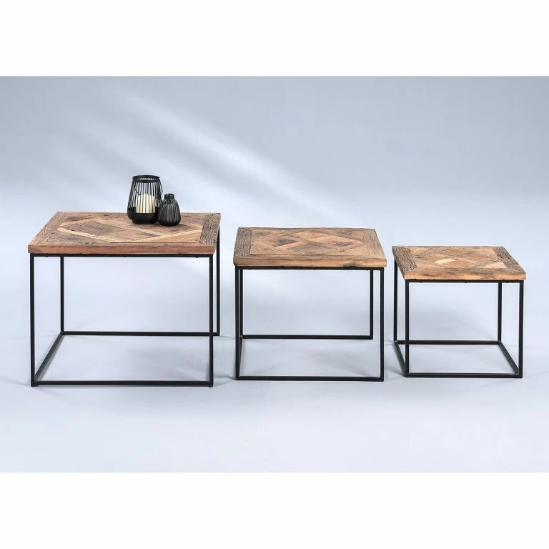Loftscape Red Living Tables Gigognes Le Meux II (lot De 3) – Bois Recyclé Massif / Métal – Marron / Noir