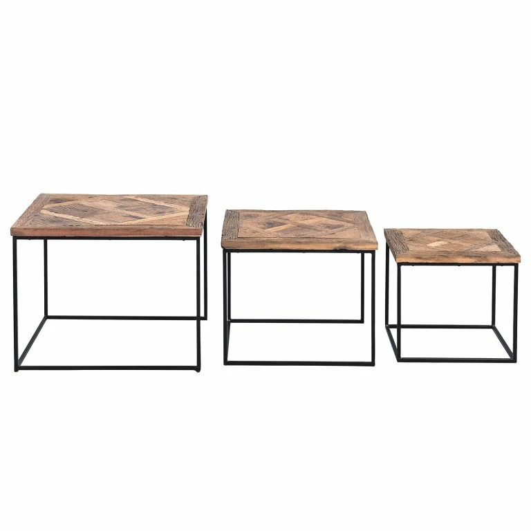 loftscape Red Living Tables gigognes Le Meux II (lot de 3) – Bois recyclé massif / Métal – Marron / Noir