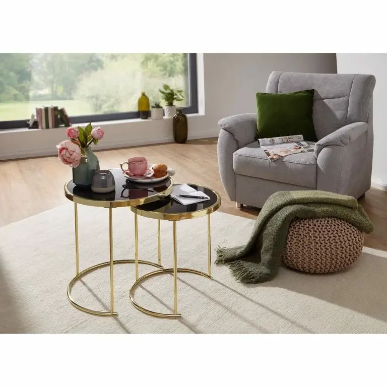 Loftscape Red Living Tables Gigognes Messery (lot De 2) – Verre / Métal – Noir / Doré
