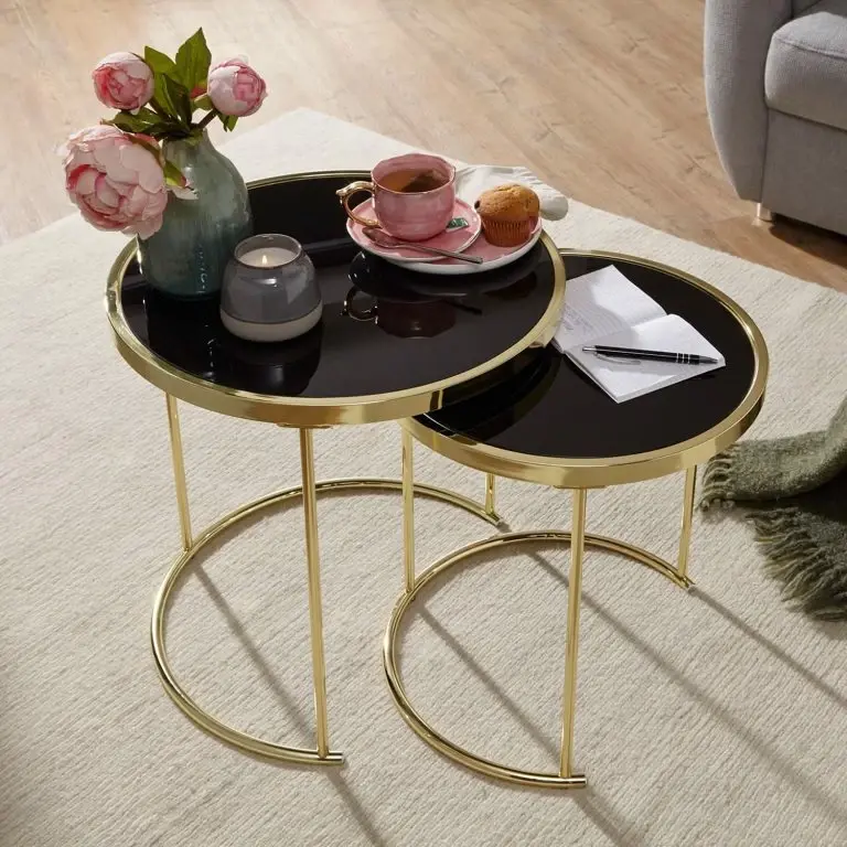 Loftscape Red Living Tables Gigognes Messery (lot De 2) – Verre / Métal – Noir / Doré