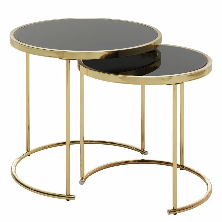 loftscape Red Living Tables gigognes Messery (lot de 2) – Verre / Métal – Noir / Doré