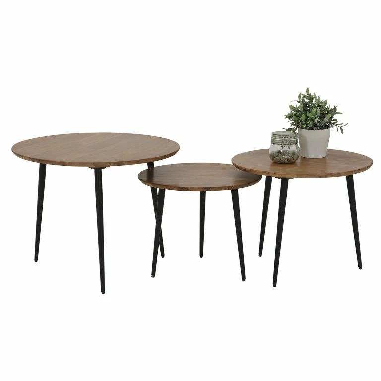 Loftscape Red Living Tables Gigognes Potosi (3 éléments) – Acacia Massif / Métal – Acacia / Noir