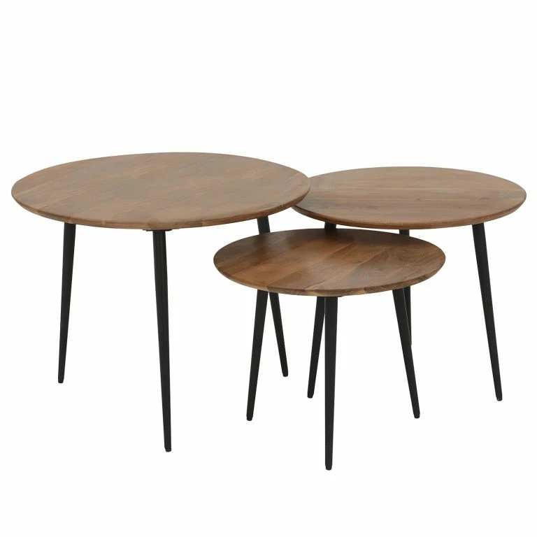 loftscape Red Living Tables gigognes Potosi (3 éléments) – Acacia massif / Métal – Acacia / Noir