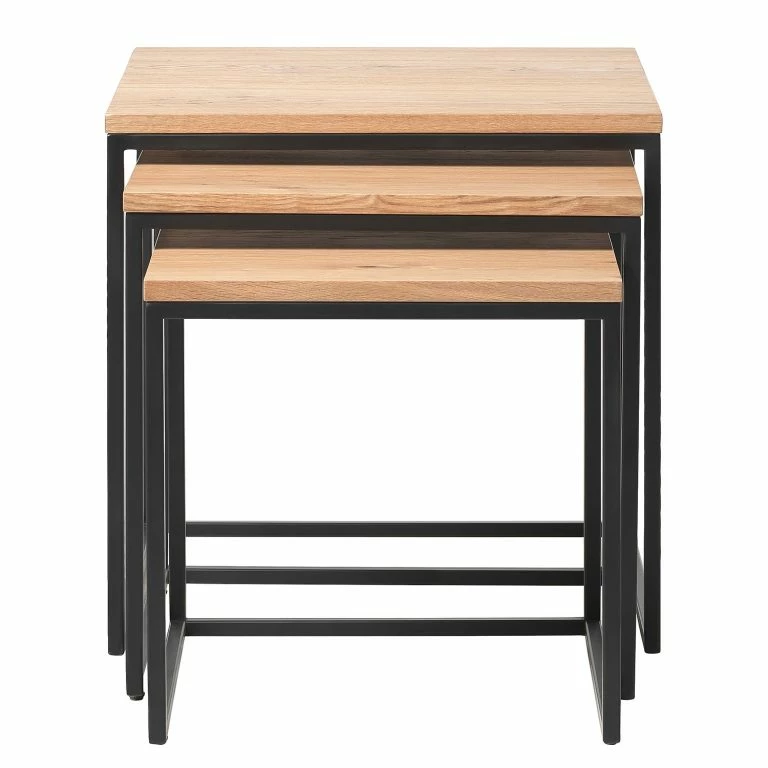 Loftscape Red Living Tables Gigognes Ratho (3 éléments) – Placage En Bois Véritable / Métal -Chêne / Noir