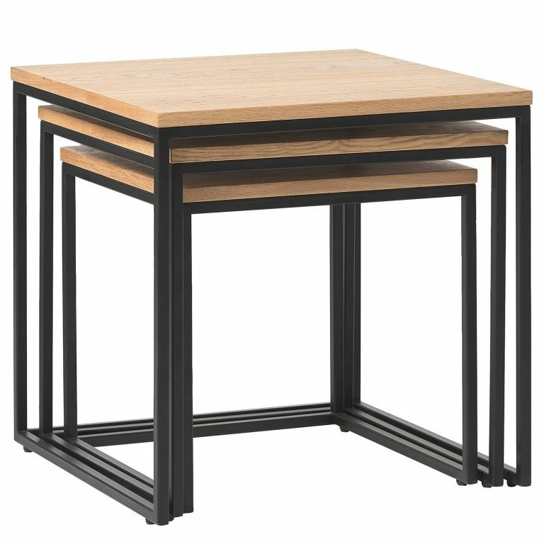 Loftscape Red Living Tables Gigognes Ratho (3 éléments) – Placage En Bois Véritable / Métal -Chêne / Noir
