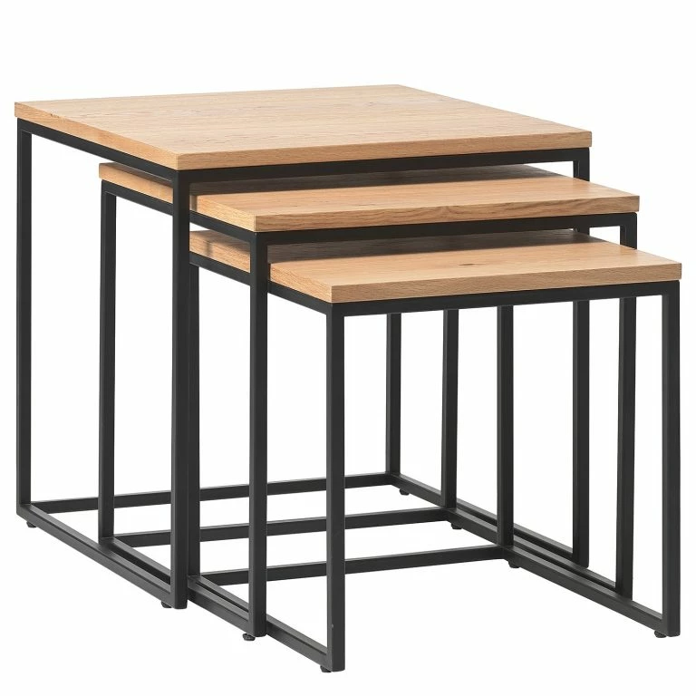 Loftscape Red Living Tables Gigognes Ratho (3 éléments) – Placage En Bois Véritable / Métal -Chêne / Noir