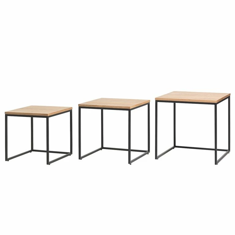 loftscape Red Living Tables gigognes Ratho (3 éléments) – Placage en bois véritable / Métal -Chêne / Noir