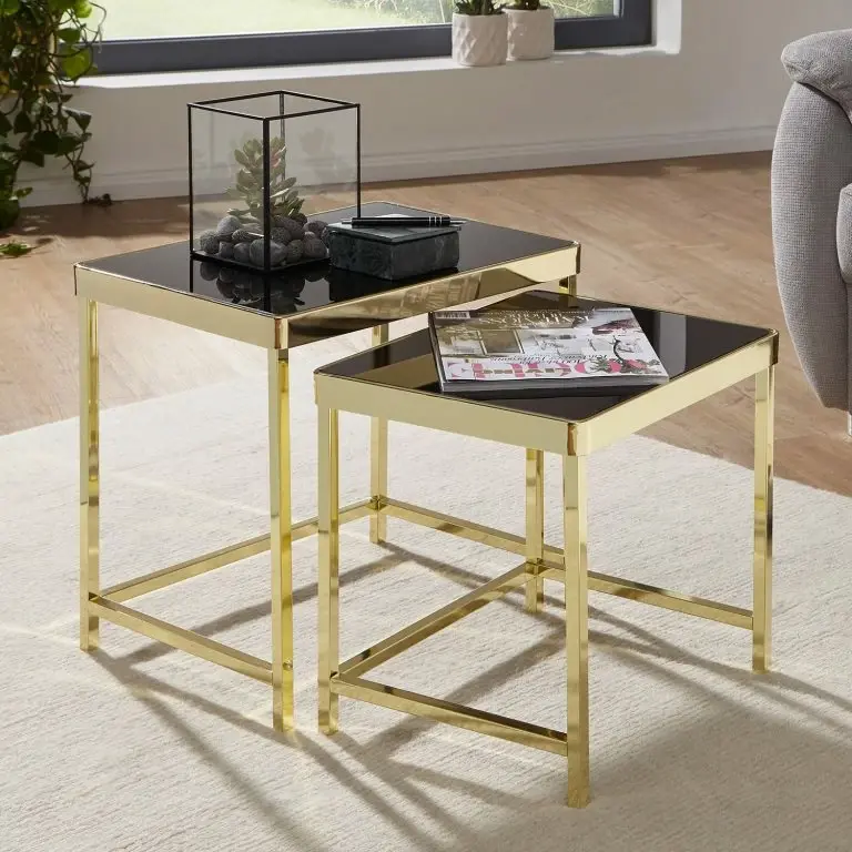 Loftscape Red Living Tables Gigognes Vilho (lot De 2) – Verre / Métal – Noir / Doré