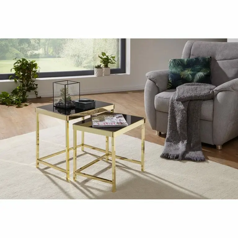 Loftscape Red Living Tables Gigognes Vilho (lot De 2) – Verre / Métal – Noir / Doré