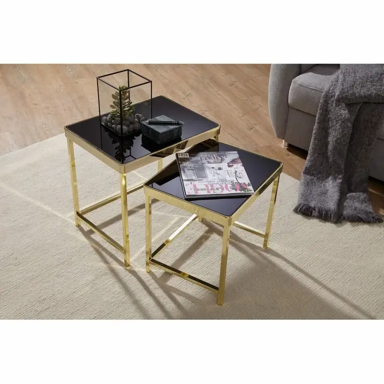 Loftscape Red Living Tables Gigognes Vilho (lot De 2) – Verre / Métal – Noir / Doré