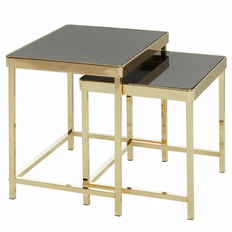 loftscape Red Living Tables gigognes Vilho (lot de 2) – Verre / Métal – Noir / Doré