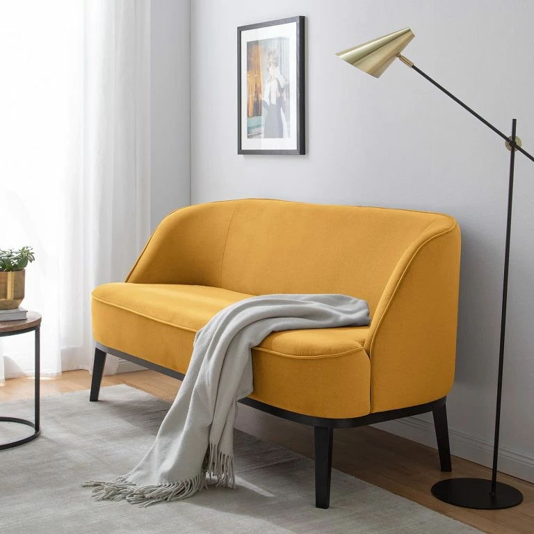 Loftscape Ridgevalley Canapé Voiteur (2-3 Places) – Microfibre Sela: Jaune Maïs – Hêtre Foncé