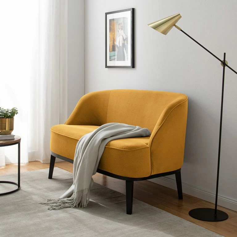 Loftscape Ridgevalley Canapé Voiteur (2-3 Places) – Microfibre Sela: Jaune Maïs – Hêtre Foncé
