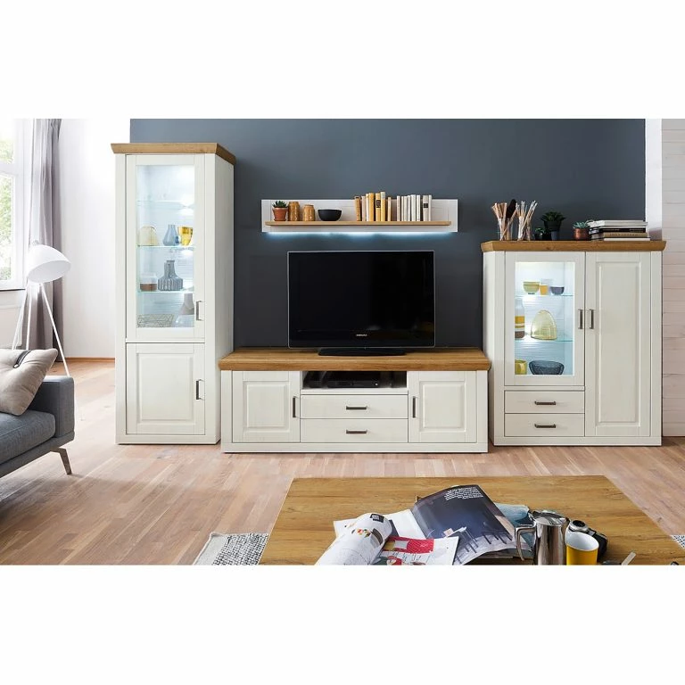 Loftscape Ridgevalley Meuble TV Arez – Pin Blanc / Chêne – Largeur : 198 Cm