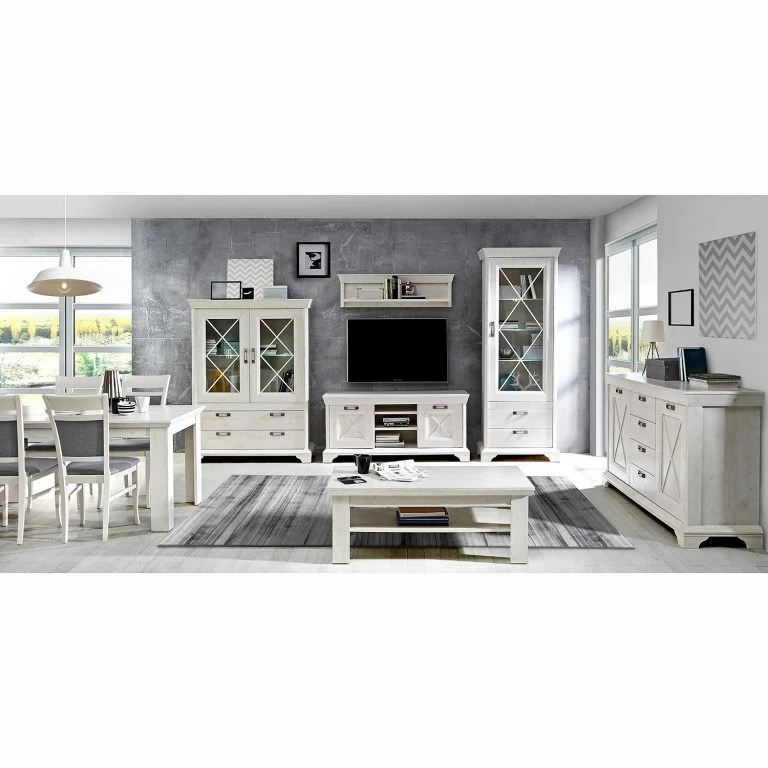 Loftscape Ridgevalley Meuble TV Kimbark II – Imitation Pin Blanc