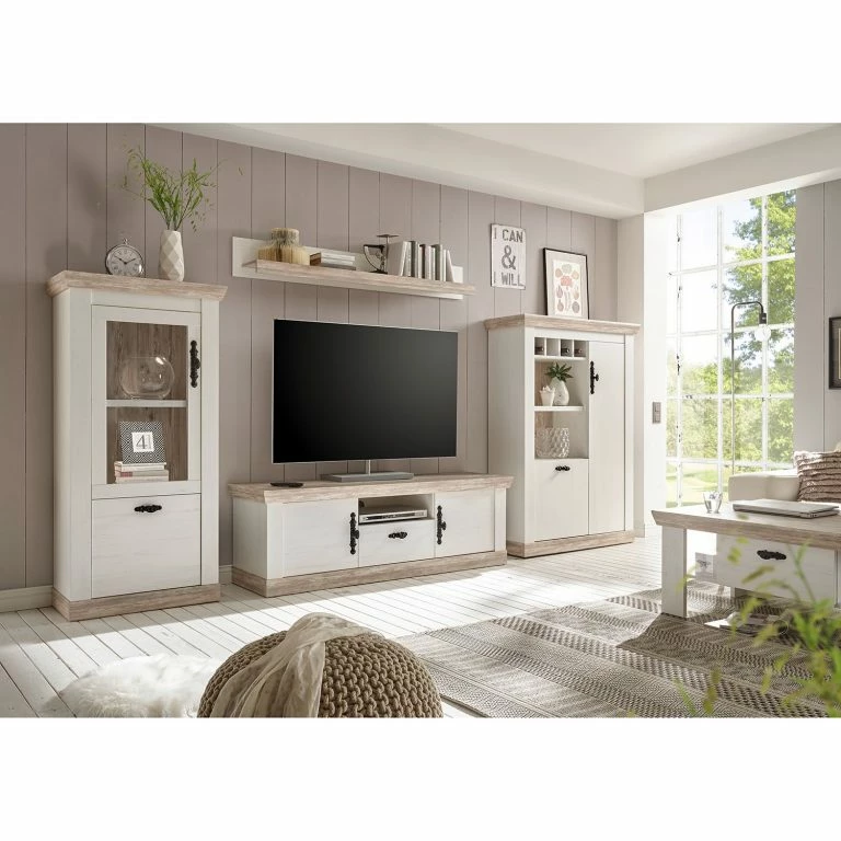 Loftscape Ridgevalley Meuble TV Lewk II – Imitation Pin Blanc / Imitation Pin