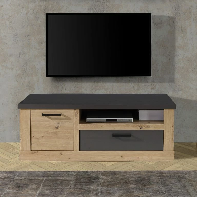 Loftscape Ridgevalley Meuble TV Moro – Imitation Chêne Artisan / Gris